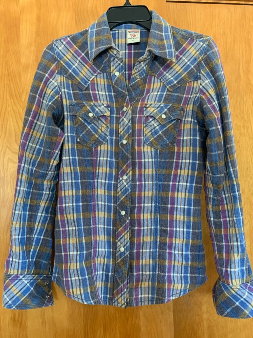 True Religion 100% Cotton Flannel Plaid Western Snap Cowgirl Rodeo Shirt Sz XS